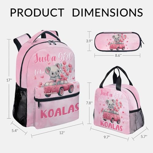 UNIKITTY Girls Bookbag - School Backpack for Kids - Koala Backpack for Girls - Cute Toddler Bookbag with Lunch Box and Pencil Case - 17 Inch Kid's School Bag2