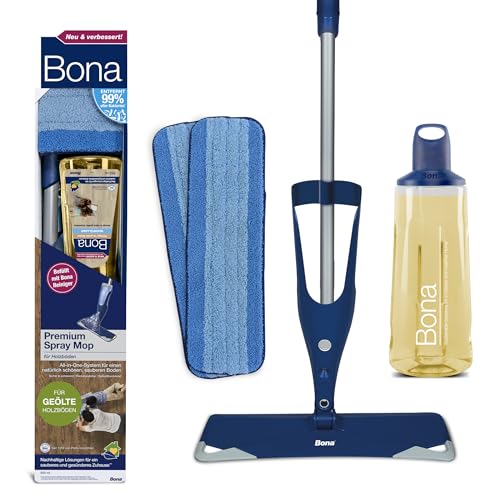 Bona Bodenwischer mit Sprühfunktion für geöltes Parkett und geölte Holzböden, Parkettreiniger Spray Mop Wischmopp, Parkettpflege mit Mikrofaser Pad, Premium Set