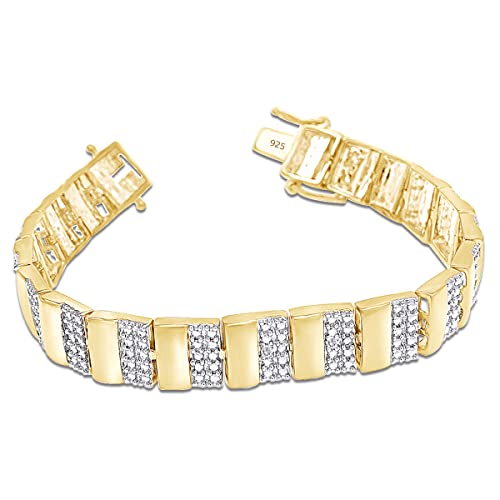 Affy White Natural Diamond Men's Bracelet In 14K Yellow Gold Over Sterling Silver (0.04 Cttw) Father's Day Gift - 8.75" #TOP2