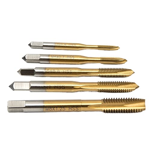 5pcs HSS Titanium Machine Right Hand Tap Drill 3 Flute M3 M4 M5 M6 M8 Spiral Point Thread Plug Handle Taps Die Set MINGPING