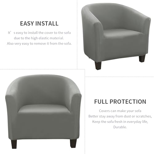 Image of SearchI Club Chair Slipcover Stretch Barrel Chair Covers Solid Color Tub Chair Slipcovers Spandex Armchair Sofa Cover Removable Couch Furniture Protector Arm Chair Cover for Living Room (Pure Grey)