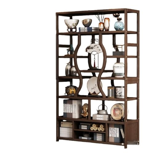 YQWオープンシェルフ 5段 収納ラック オープン 本棚 収納棚 飾り棚 ラック スリム ディスプレイラック 飾り棚 リビング収納 食器棚 組み立て 玄関の装飾に適しています (扉/引き出しなし(ウォルナット色),120cm(伸長時の高さ))