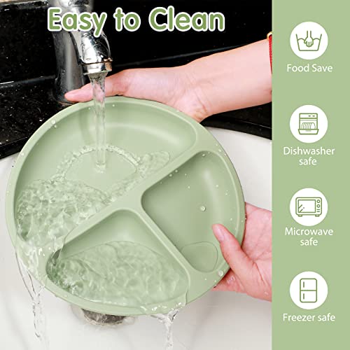9 Pcs Silicone Baby Toddler Suction Plates Baby Bowls With Suction Toddler Bowls Set Kids Utensils Divided Plate Baby Boy Girl Feeding Set With Spoon Fork Dishwasher And Microwave Safe (Matte Colors) #TOP3