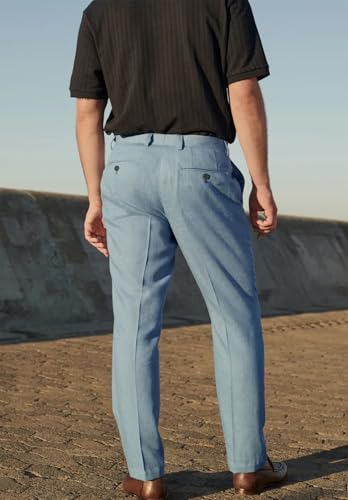 Men's Casual Linen Dress Pants Iron Free Flat-Front Straight Fit Beach Trousers3