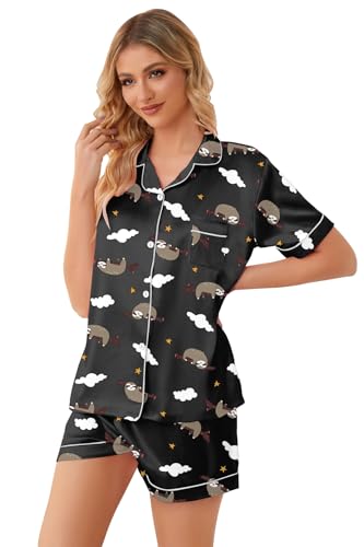 Image of Girls & Womens Satin Pajamas Set, Silk Button-Down Sleepwear 2 Piece Nightwear, 3 Years - Women XXL