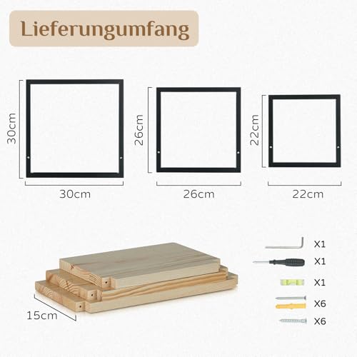 Wandregal Holz Wanddeko Wohnzimmer, 3er Set Kleines Regal Wand – Bild 2