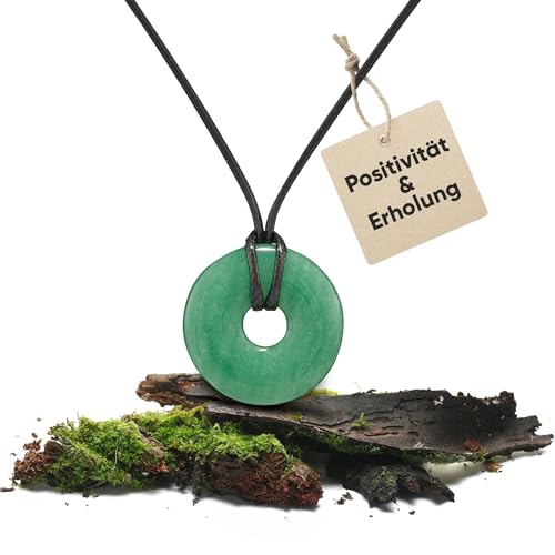 PURAJA Aventurin Anhänger aus echtem Edelstein | Heilstein Kette mit Donut Anhänger inkl. hochwertigem Kordband