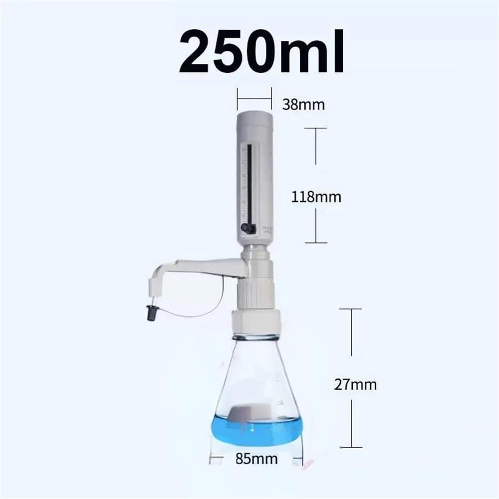 Regulowane urządzenie dozujące wyposażone w przezroczystą szklaną fiolkę 250 ml, 500 i 1000 Sprzęt laboratoryjny