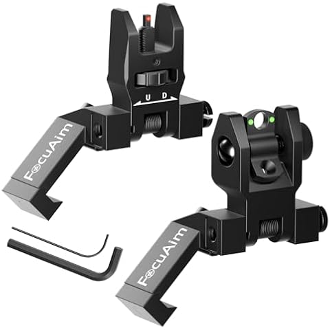 FocuAim T3 Fiber Optic Offset Iron Sight, Low Profile 45 Degree Front and Rear Backup Sights with Green Red Dot for Picatinny Mount, Spring-Loaded and Tool-Free Adjustment, Black Cover