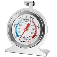 ThermoPro Backofenthermometer Analog Ofenthermometer aus Edelstahl Kochthermometer für Backofen Thermometer Kochen Innen Küchenthermometer mit großem Zifferblatt Silber AOT200