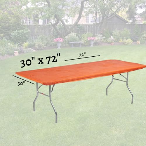 Image of Kwik-Covers 6' Rectangle Plastic Table Covers 30 inch x 72 inch, Bundle of 5 (Orange)