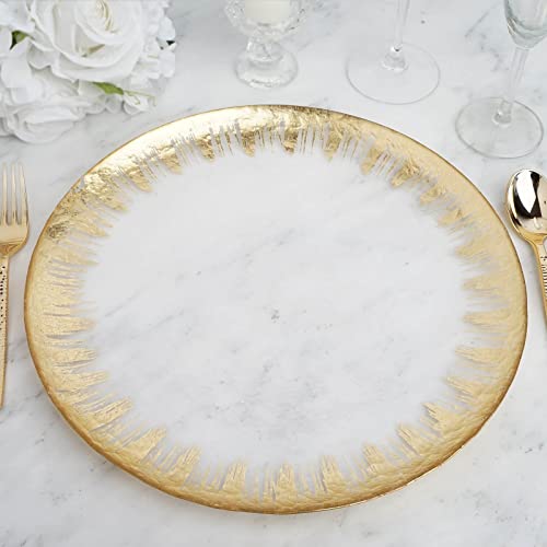 Efavormart 8 Pack - 13" Gold Glass Charger Plates Reusable Rim Charger Plates Spray Design Plates - Perfect For Wedding, Party Decorations, Banquet, Upscale Occasions, Birthday Celebrations #TOP2