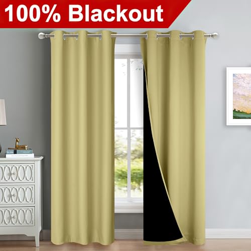 Image of NICETOWN Paler Yellow Full Shade Curtain Panels, Pair of Thermal Insulated & Energy Efficiency Blackout Curtains for Living Room Windows, Lined Silky Performance Window Dressing (42 inch Wide x 84 inch Long)