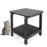 HIDROSIL Double Adirondack Side Table, Weatherproof Outdoor End Table with Shelf for Balcony, Patio, Garden, Beach and More, Black