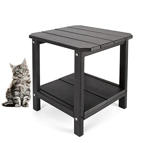 Hidrosil Double Adirondack Side Table, Weatherproof Outdoor End Table With Shelf For Balcony, Patio, Garden, Beach And More, Black #TOP17