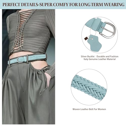 Women Belts for Jeans Dresses Pants,1.2" Fashion Ladies Woven Belt with Gold Buckle,Italian Real Cow Leather2