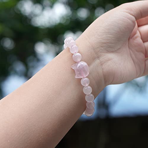 Owmell Natural Rose Quartz Bracelet, Cat Beaded Bracelets For Women Girls, Stretch Bracelet 8Mm Protection Bracelet Rose Quartz Gemstone For Attract Romantic Love #TOP3