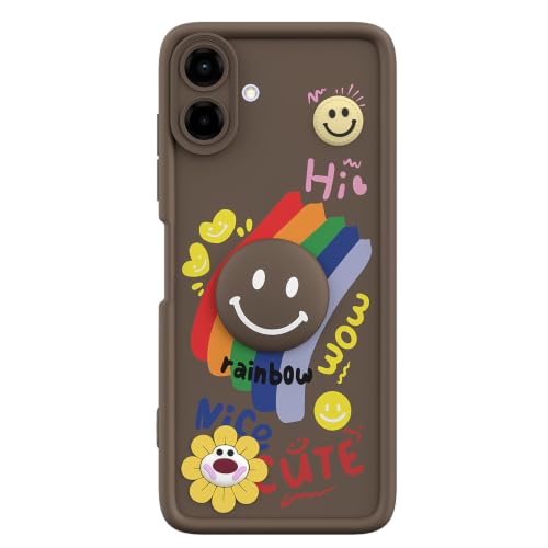 Image of Pikkme Back Cover for Samsung Galaxy F70e 5G | M07 | F07 | A07 | A07 5G | Soft Silicone| Cute Rainbow Smile & 3D Cartoon Flower Design | Shockproof Raised Camera Protection Bumper Case (Brown)