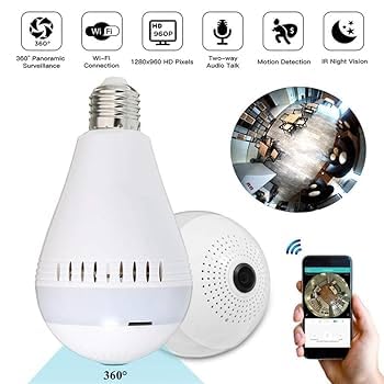 DDLC 1080p WiFi Bulb CCTV cameraWireless PTZ Bulb Shape V380 Pro | Indoor 360&deg; Smart Home Security Camera Light Vision 24x7 Continuous Recording with Motion Sensor LED Lights (Bulb Camera)