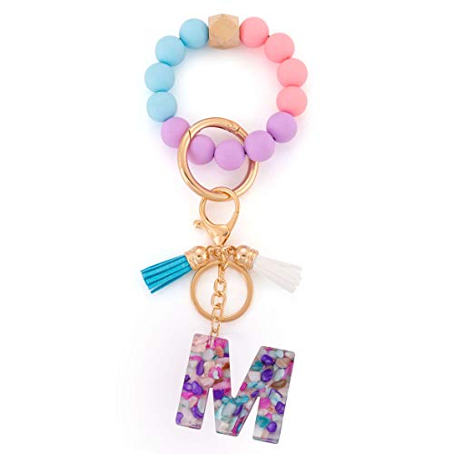 Ramus Katen Initial M House Car Keys Rings Silicone Beaded Bracelet Bangle Wristlet Keychains #TOP27