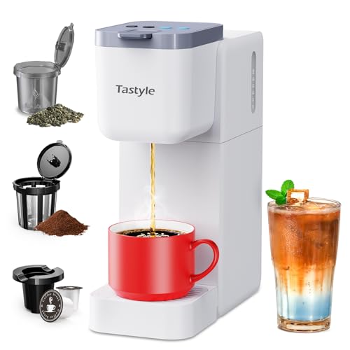 Single Serve Coffee Maker for K Cup, Ground and Tea, Hot and Iced Coffee Machines with Bold Setting, 6 to 16 Oz Brew Sizes, Compact for Small Spaces, White (2.0 Version)