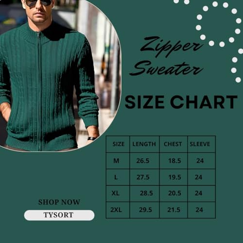 Image of TYSORT Men's Cotton Full Sleeve High Neck Full Zipper Sweater for Men, Cable Knitted Cardigan for Men