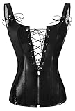 Alivila.Y Fashion Corset Womens PVC Steampunk Bustier Boned Lingeries 2101B-Black-XL