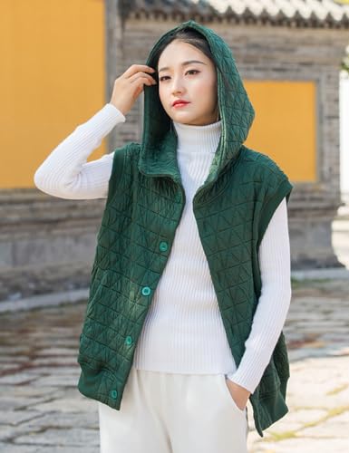 NFYM Women Quilted Hoodie Vest Soft Lightweight Button Up Padded Gilet Winter Outwear2