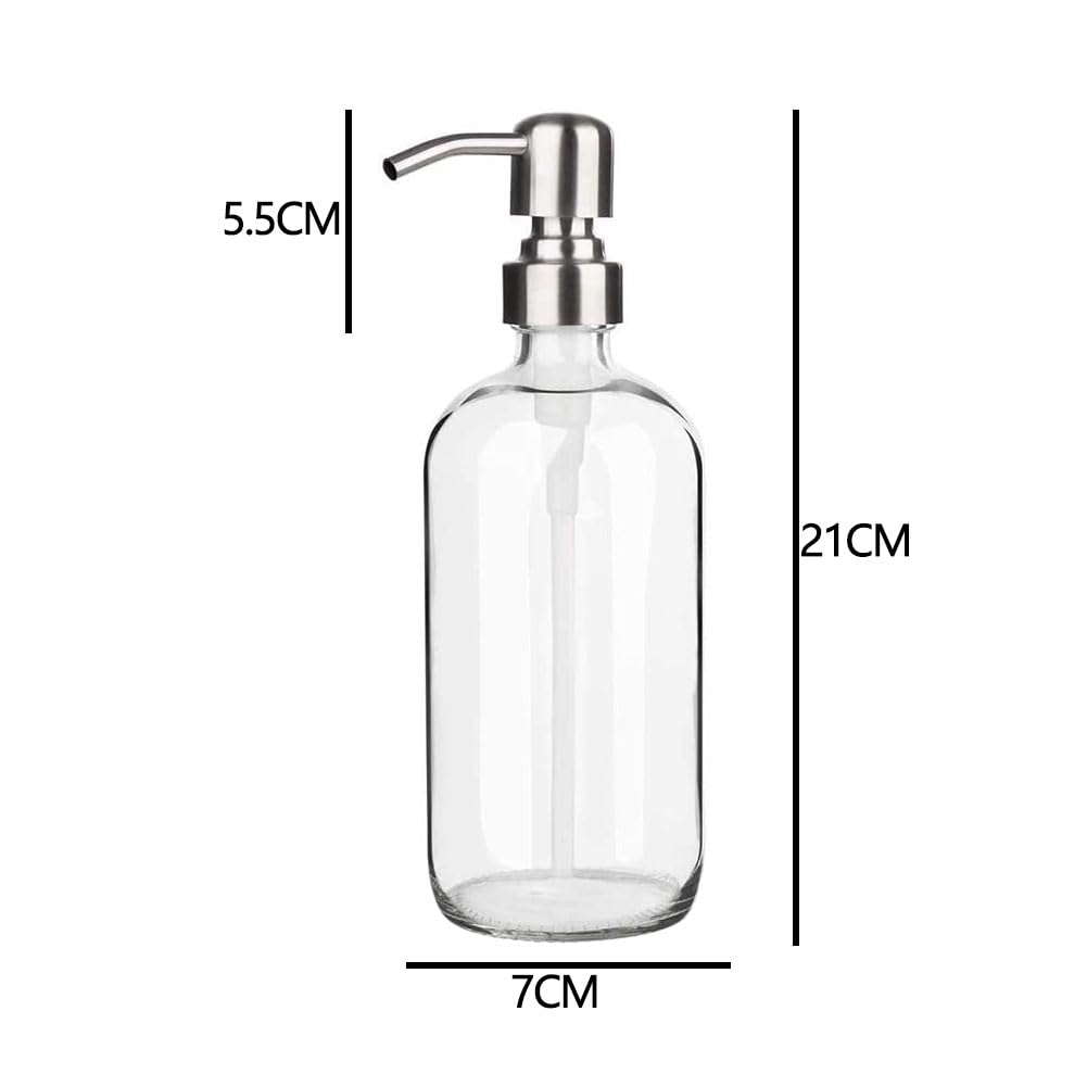 SHUNCHG 17 Ounce/ 500 ML Clear Glass Soap Dispenser with Stainless Steel Pump Refillable Liquid Hand Soap Dispenser Lotion Round Bottle Container for Kitchen, Bathroom, 1 Pack