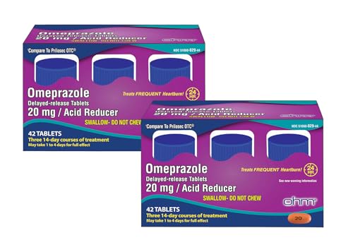 Ohm Omeprazole Delayed-Release Tablets 20mg Acid Reducer Treats Frequent Heartburn (12 Weeks of Supply 84 Count)
