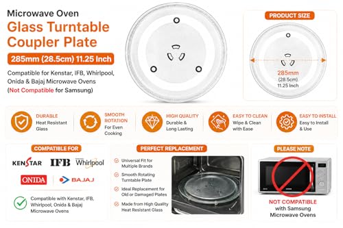 Image of J K b K - Microwave Oven Glass Turntable Coupler Plate 285mm (28.5cm) 11.25 Inch Compatible for Kenstar, IFB, Whirlpool, Onida & Bajaj Microwave Ovens (Not Compatible for Samsung)