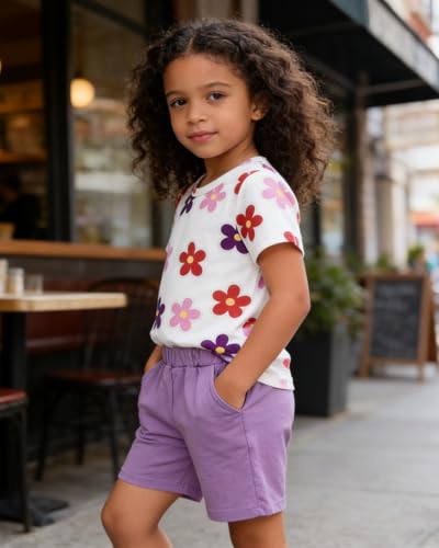 Image of OLMRJKD Kid Toddler Girl Clothes Summer Short Sleeve Figure Graphic Tee Shirt + Shorts Summer Outfits Set