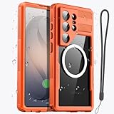 AICase wasserdichte Hülle für Samsung Galaxy S26 UltraTransparent MagSafe Wasserdicht,Schneefest,Staubdicht und Stoßfest,IP68-zertifiziert,echter 360°-Rundumschutz,vollständig versiegelte-Orange