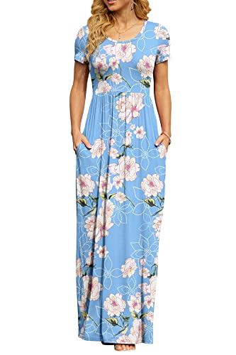 Image of DB MOON Womens 2026 Summer Maxi Dresses Casual Short Sleeve Empire Waist Spring Long Dress with Pockets