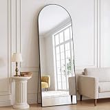 XRAMFY Ganzkörperspiegel, 165 x 60 cm Gewölbter Standspiegel hängend oder lehnend an die Wand, Rahmen aus Aluminiumlegierung, Hartglas Spiegel Groß für Schlafzimmer, Wohnzimmer, Garderobe, Schwarz