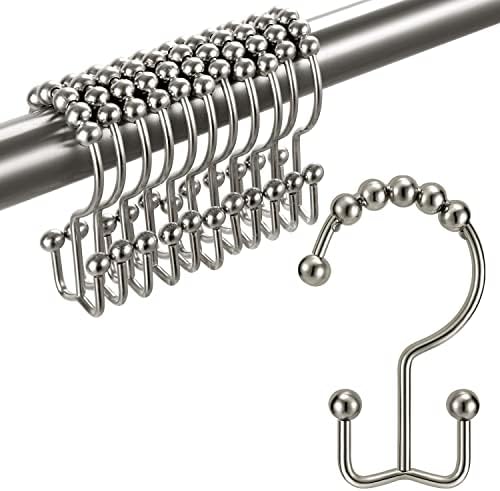 TENOVEL Shower Curtain Hooks Rings, Double Sided Shower Hooks Rust Proof for Bathroom Shower Rods Curtains, Durable Stainless Steel Bathroom Shower Curtain Hangers, Brushed Nickel, Set of 12