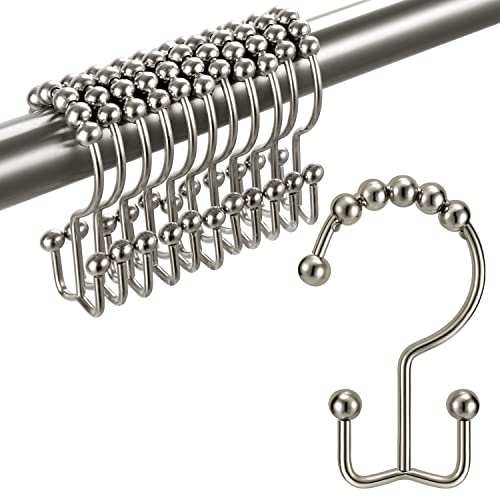 Shower Curtain Hooks Rings, TENOVEL Double Sided Shower Hooks Rust Proof for Bathroom Shower Rods Curtain, Durable Stainless Steel Bathroom Shower Curtain Hangers, Brushed Nickel, Set of 12
