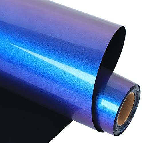 Image of guangyintong Chameleon Heat Transfer Vinyl HTV Rolls, 12 inch x 8ft Blue to Purple Iron on Vinyl for T-Shirts, Changing Color HTV Vinyl for All Cutter Machines Easy to Cut & Weed for HTV DIY Design