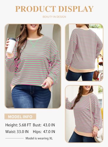 Image of Eytino Women Plus Size Striped Color Block Crewneck Sweatshirt(1X-5X)
