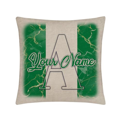 Bleu Reign Personalized Throw Pillow Cover Custom Name Nigeria Flag Marble Monogram 15.75x15.75 inches Linen - no Insert