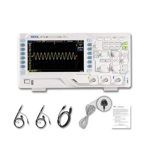 RIGOL DS1102Z-E Digital Oscilloscope 100MHz Bandwidth 2 Analog Channels 1GSa/s 24Mpts Memory Depth 7 HD Screen Free Serial Bus Triggering & Decoding Professional Benchtop 3-Year Warranty