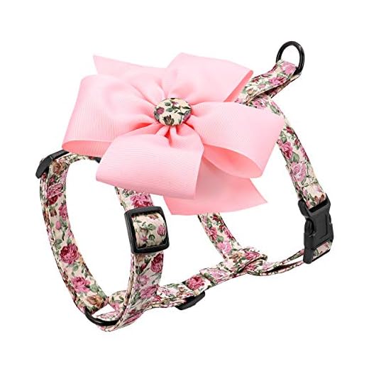 Beirui Escape Proof Small Dog Harness for Puppies - Cute Floral Puppy Walking Harness with Detachable Flower (Chest 10-17”)