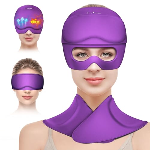 Image of 3 in 1 Migraine Relief Cap Neck Ice Pack Wrap Gel and Ice Eye Masks, Detachable Ice Caps with Eyes Masks, Hot and Cold Therapy for Relief of Headaches, Stiff Neck and Eye Fatigue (Purple)