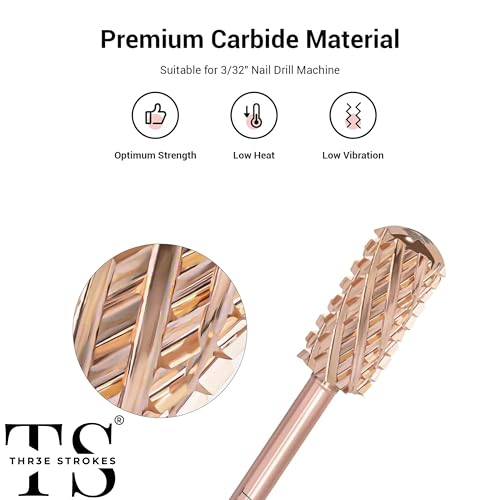 THR3E STROKES Nail Drill Bits, 3/32'' Smooth Round Top Large Barrel Carbide Bits, Suitable for Manicure Pedicure Cuticle Gel Polishing, Beginners Bits, Rose Gold, Series Bit... - Image 3