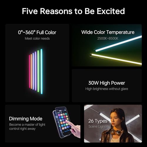 Image of VILTROX 2 Pack LED Stick Light Kit, 30W Full Color LED Tube Light with Built-in 14.8V /3300mAh Battery and USB-C 35W Fast Charging, RGBW Video Light for Photography and Filmmaking (K90 Kit)