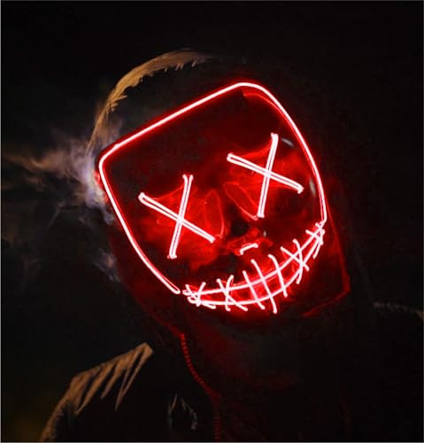 LED Purge Maske - Kostümmaske steuerbar für Halloween Fasching & Karneval als Kostüm für Herren & Damen (Farbauswahl) (rot)