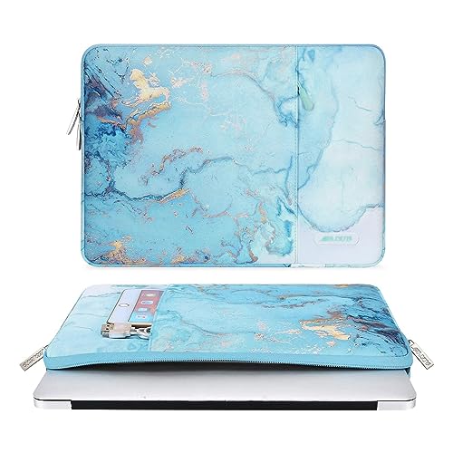 Image of MOSISO Laptop Sleeve Case Compatible with 13-13.3 inch MacBook Pro, MacBook Air, Notebook Computer, Polyester Vertical Watercolor Marble Bag, Turquoise