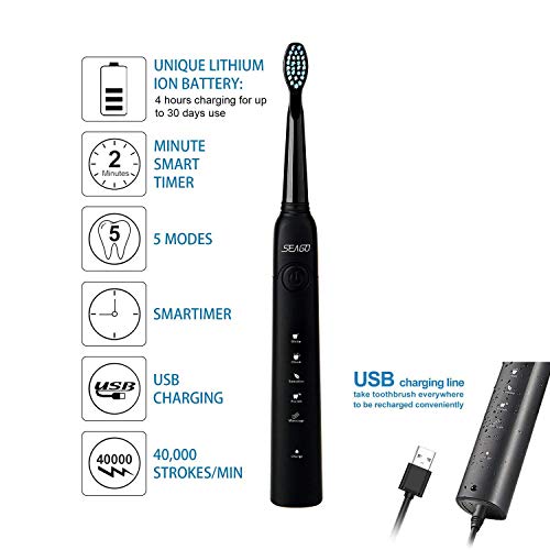 Escova Dental Elétrica Seago SG507 Com Timer Inteligente Cinco Modos de Escovação Opcionais e Cabeça
