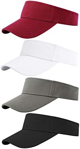 Cooraby 4 Pack Sports Visor Hats Adjustable Cap One Size Outdoor Sun Sports Visor for Women and Men (Burgundy, White, Grey, Black, 4)