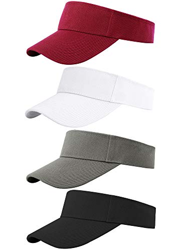 Cooraby 4 Pack Sports Visor Hats Adjustable Cap One Size Outdoor Sun Sports Visor For Women And Men (Burgundy, White, Grey, Black, 4) #TOP2